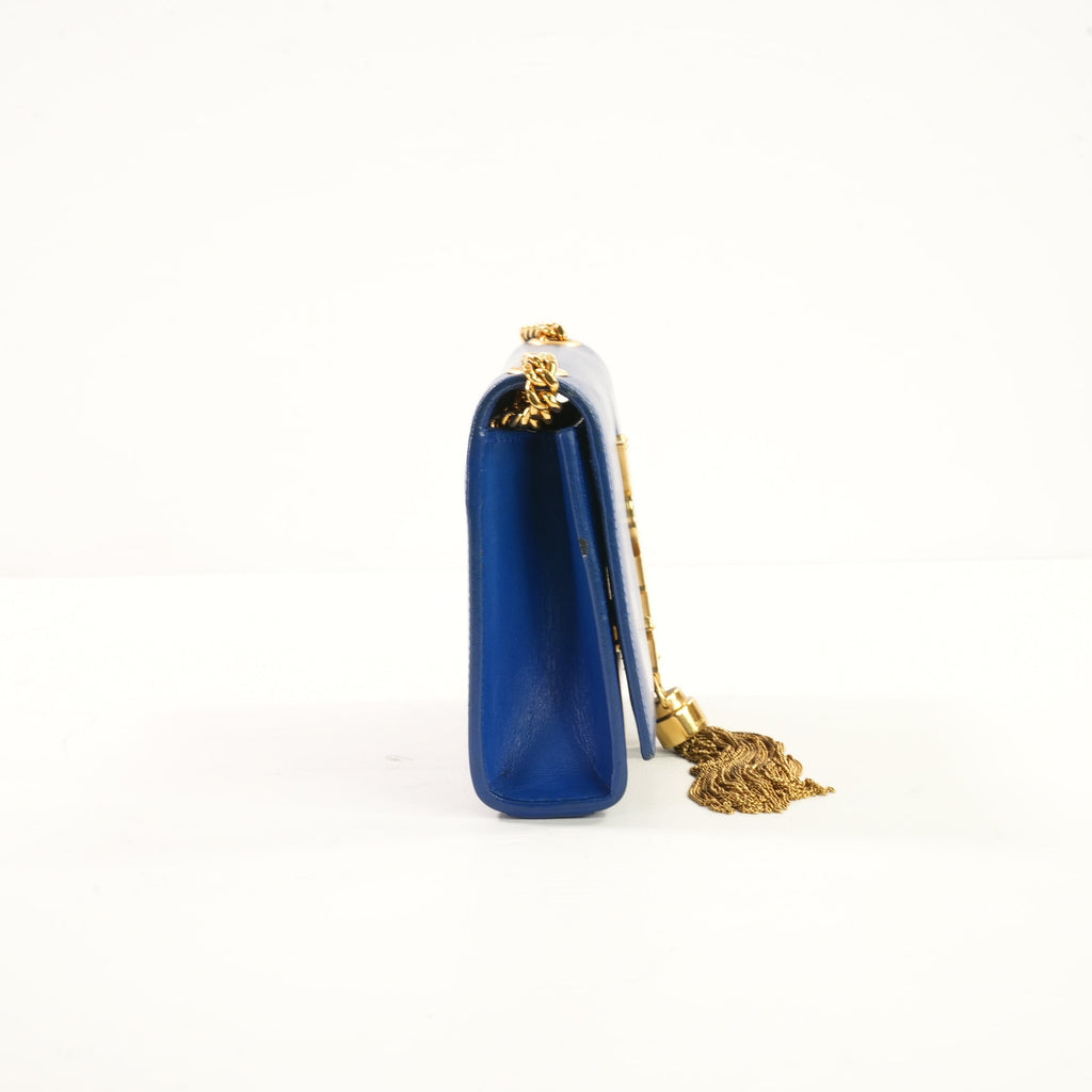 Saint Laurent Monogram Kate Tassel Crossbody Bag in Electric Blue Calfskin Leather
