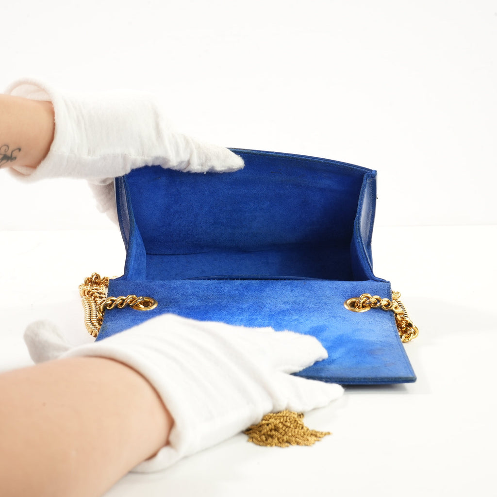 Saint Laurent Monogram Kate Tassel Crossbody Bag in Electric Blue Calfskin Leather