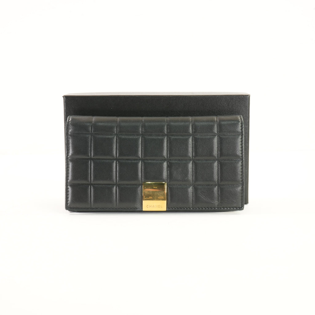 Chanel Black Lambskin Chocolate Bar (Choco Bar) Long Wallet (Box)