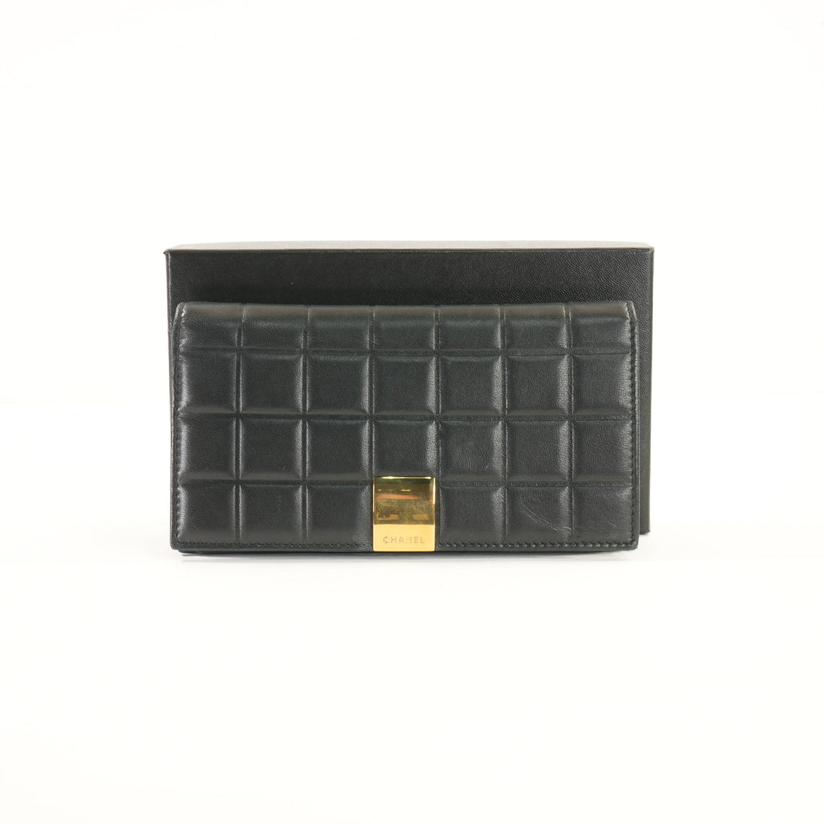 Chanel Black Lambskin Chocolate Bar (Choco Bar) Long Wallet (Box)