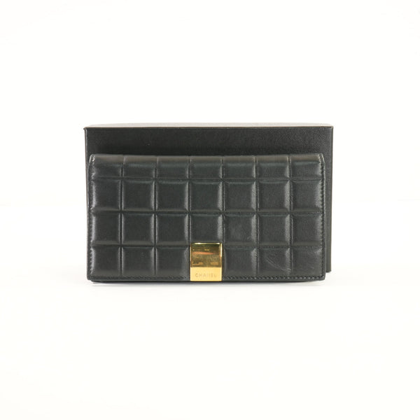 Chanel Black Lambskin Chocolate Bar (Choco Bar) Long Wallet (Box)
