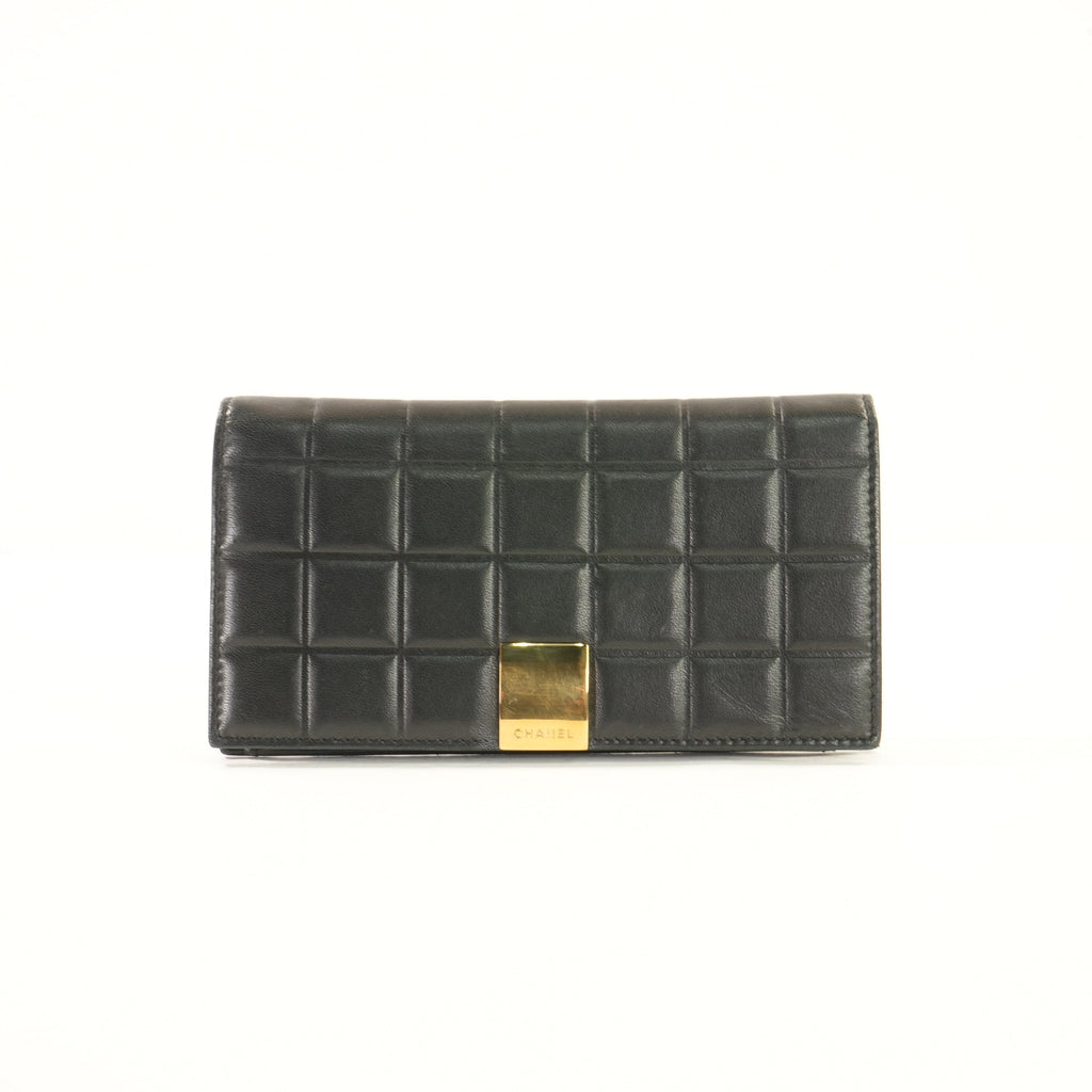 Chanel Black Lambskin Chocolate Bar (Choco Bar) Long Wallet (Box)