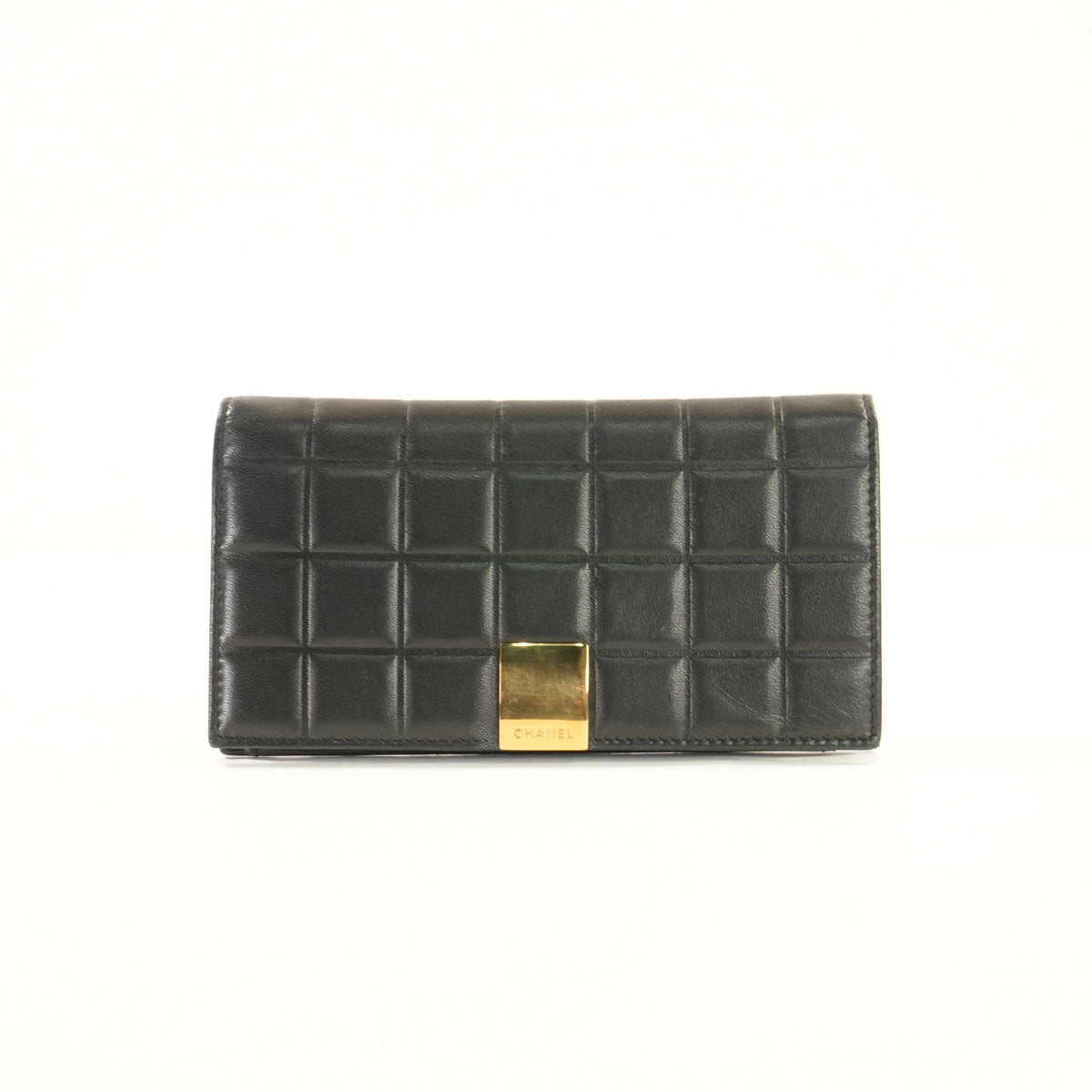 Chanel Black Lambskin Chocolate Bar (Choco Bar) Long Wallet (Box)