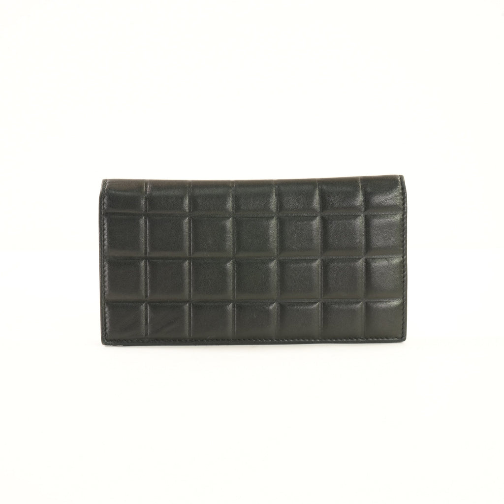 Chanel Black Lambskin Chocolate Bar (Choco Bar) Long Wallet (Box)