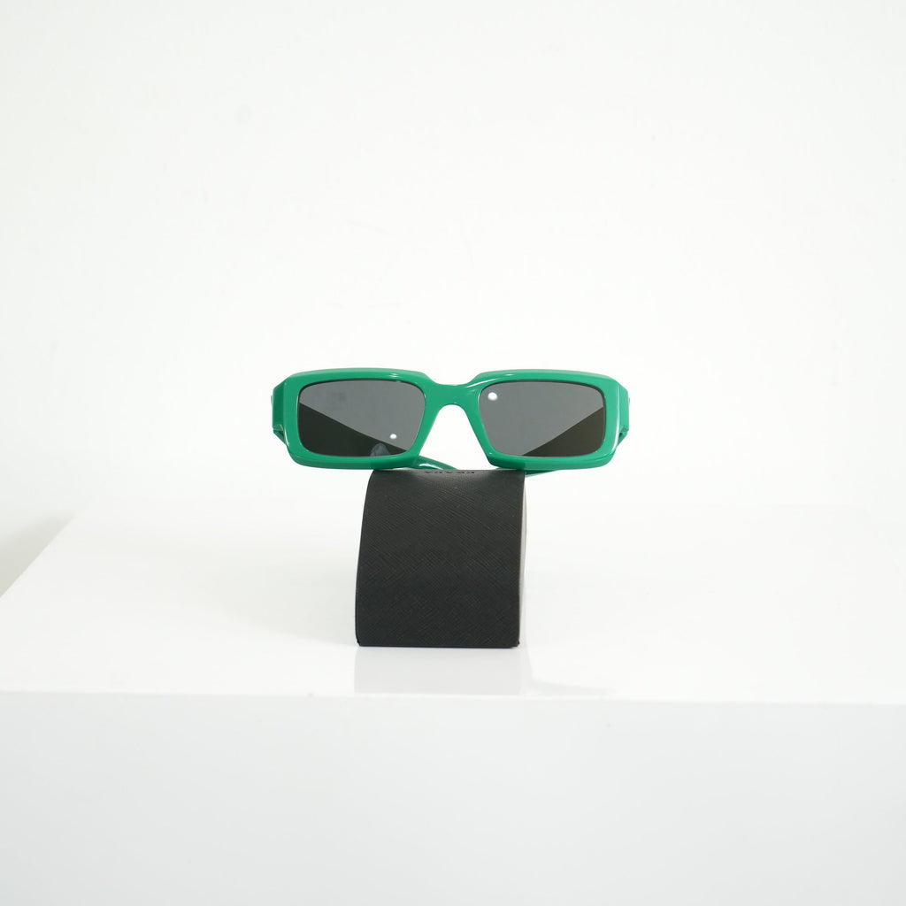 Prada SPR 27Z Bold Green Acetate Rectangle Sunglasses
