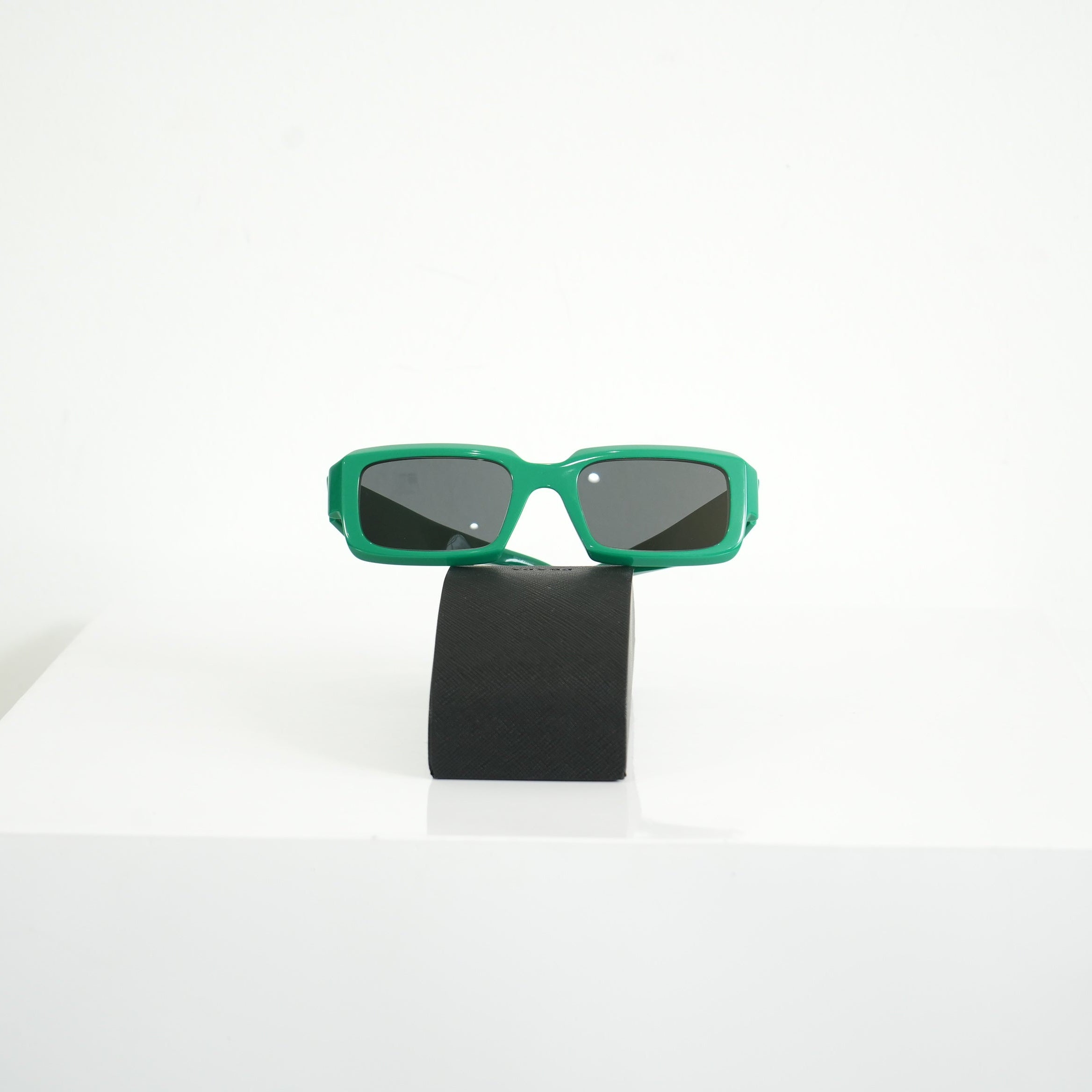 Prada SPR 27Z Bold Green Acetate Rectangle Sunglasses
