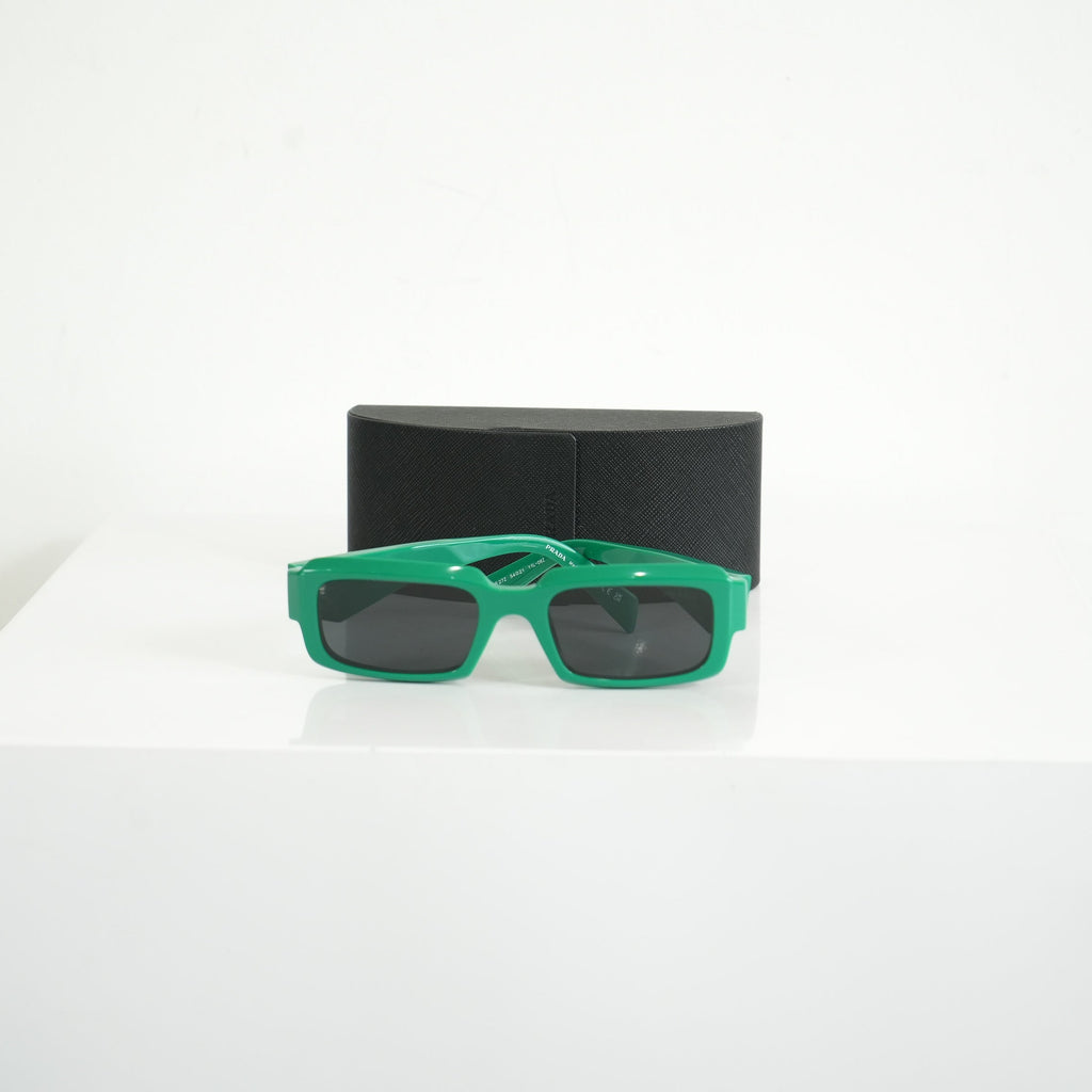 Prada SPR 27Z Bold Green Acetate Rectangle Sunglasses