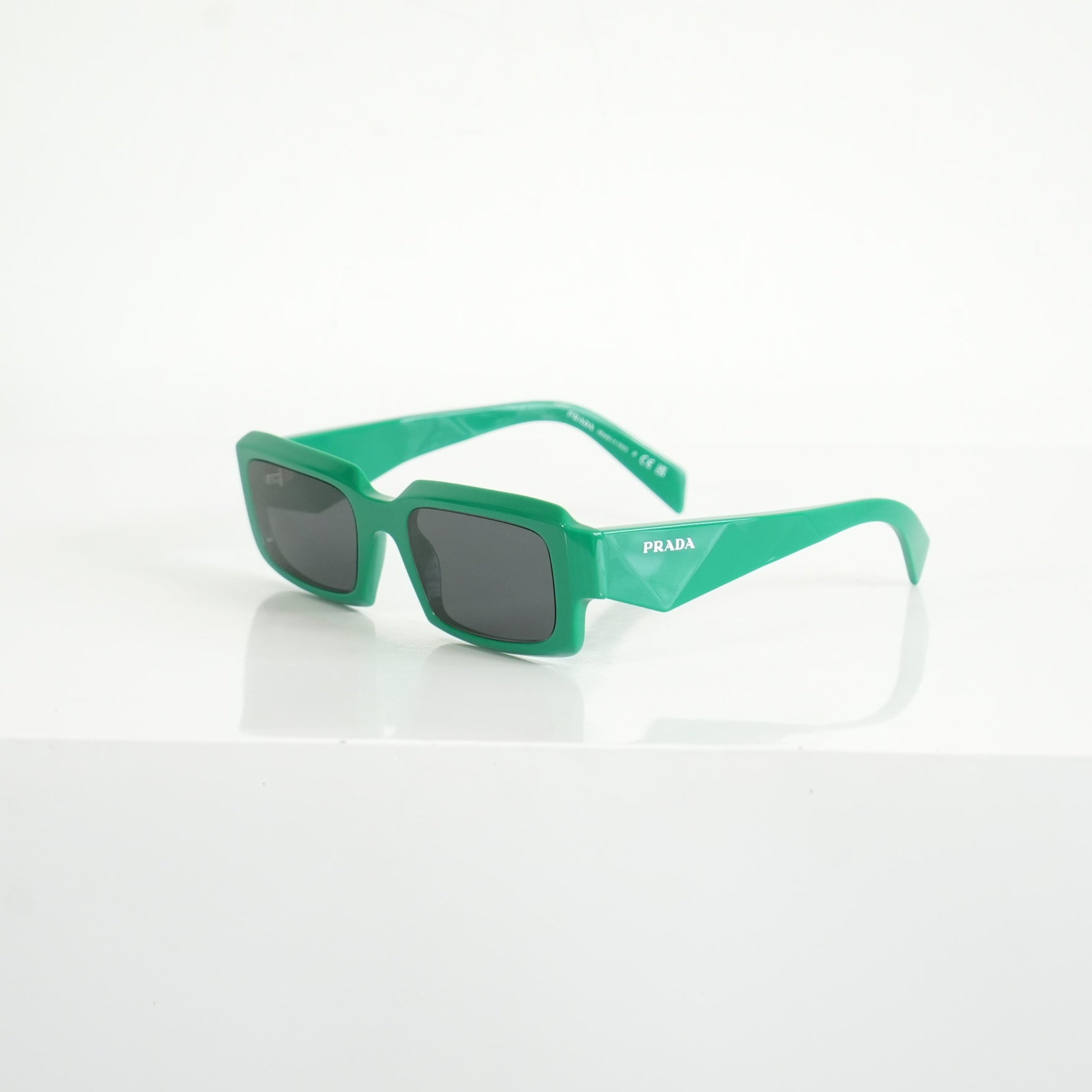 Prada SPR 27Z Bold Green Acetate Rectangle Sunglasses