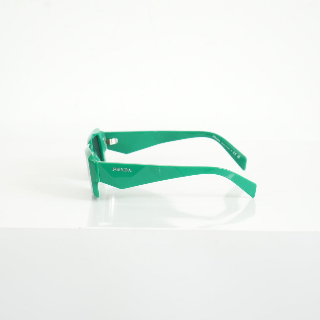 Prada SPR 27Z Bold Green Acetate Rectangle Sunglasses