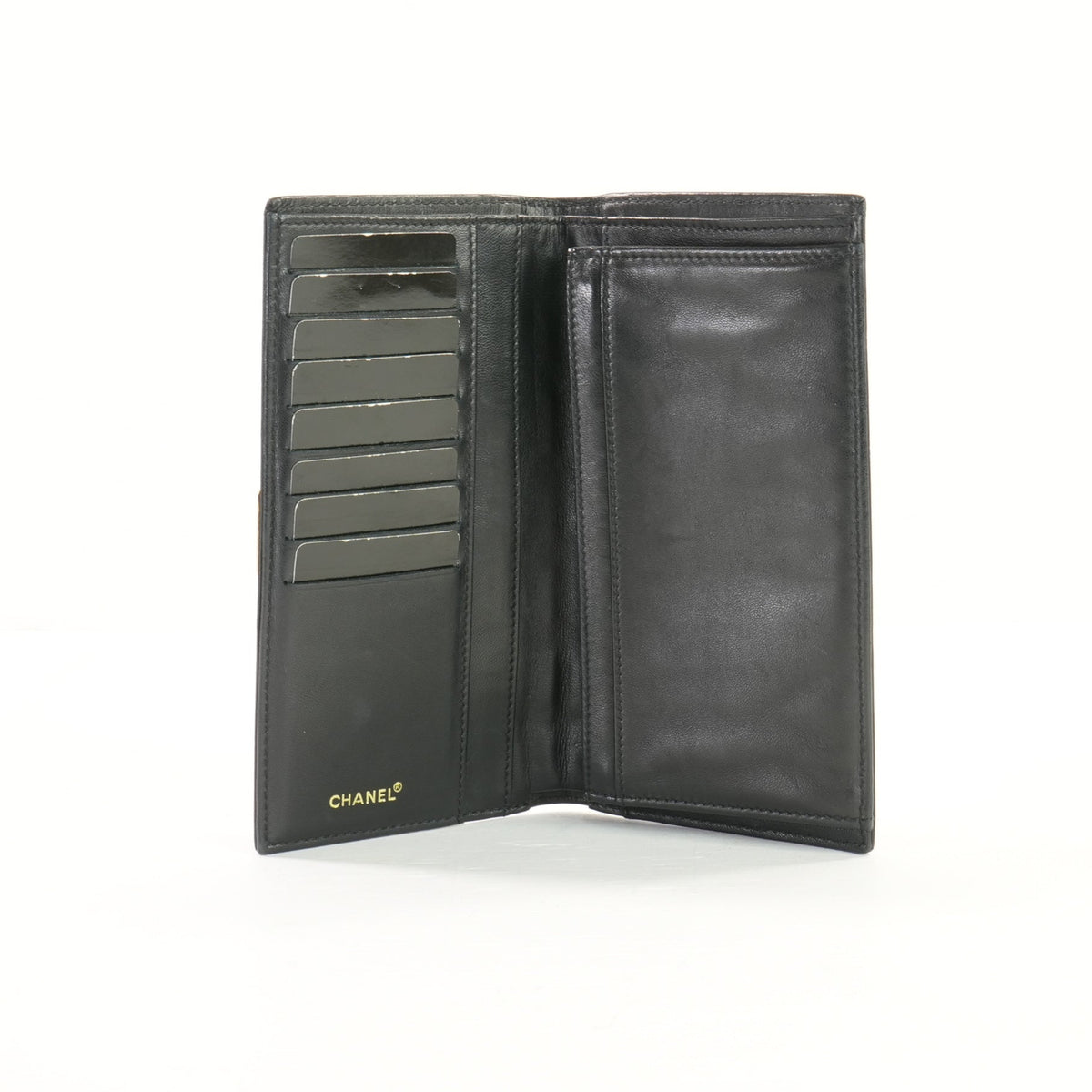 Chanel Black Lambskin Chocolate Bar (Choco Bar) Long Wallet (Box)