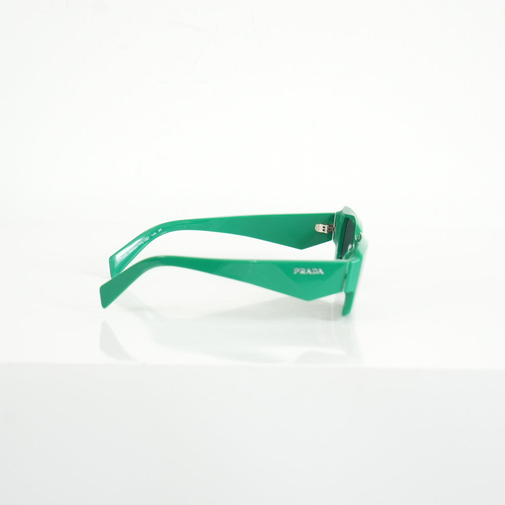 Prada SPR 27Z Bold Green Acetate Rectangle Sunglasses