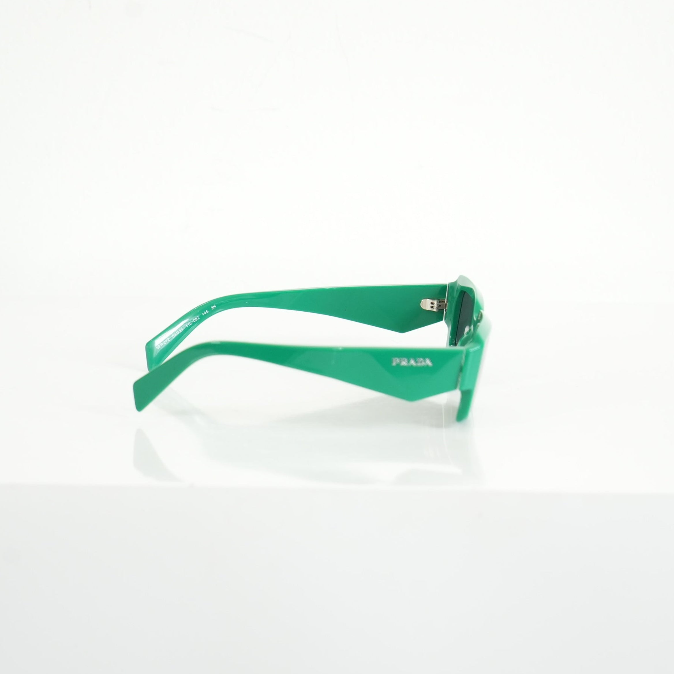 Prada SPR 27Z Bold Green Acetate Rectangle Sunglasses