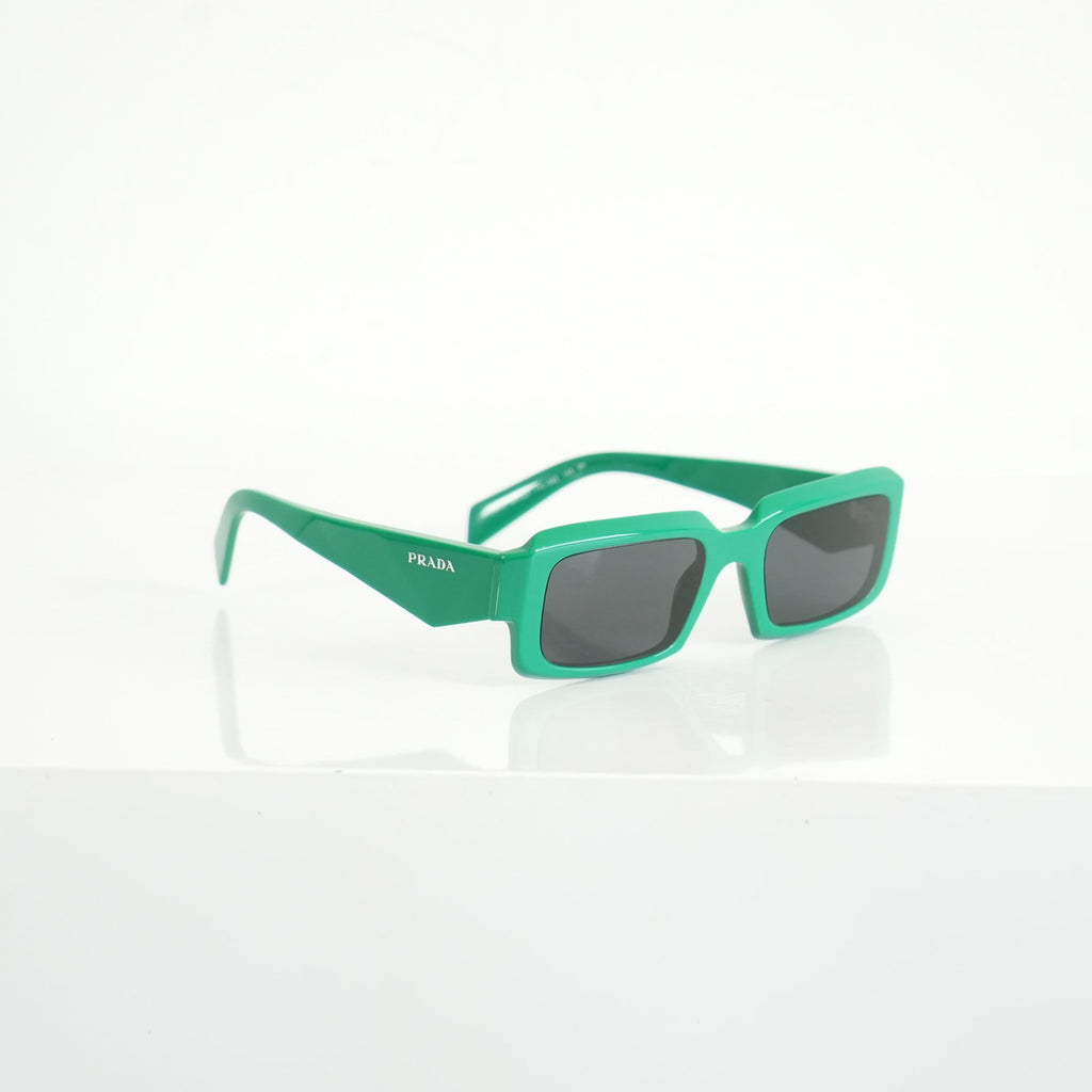 Prada SPR 27Z Bold Green Acetate Rectangle Sunglasses