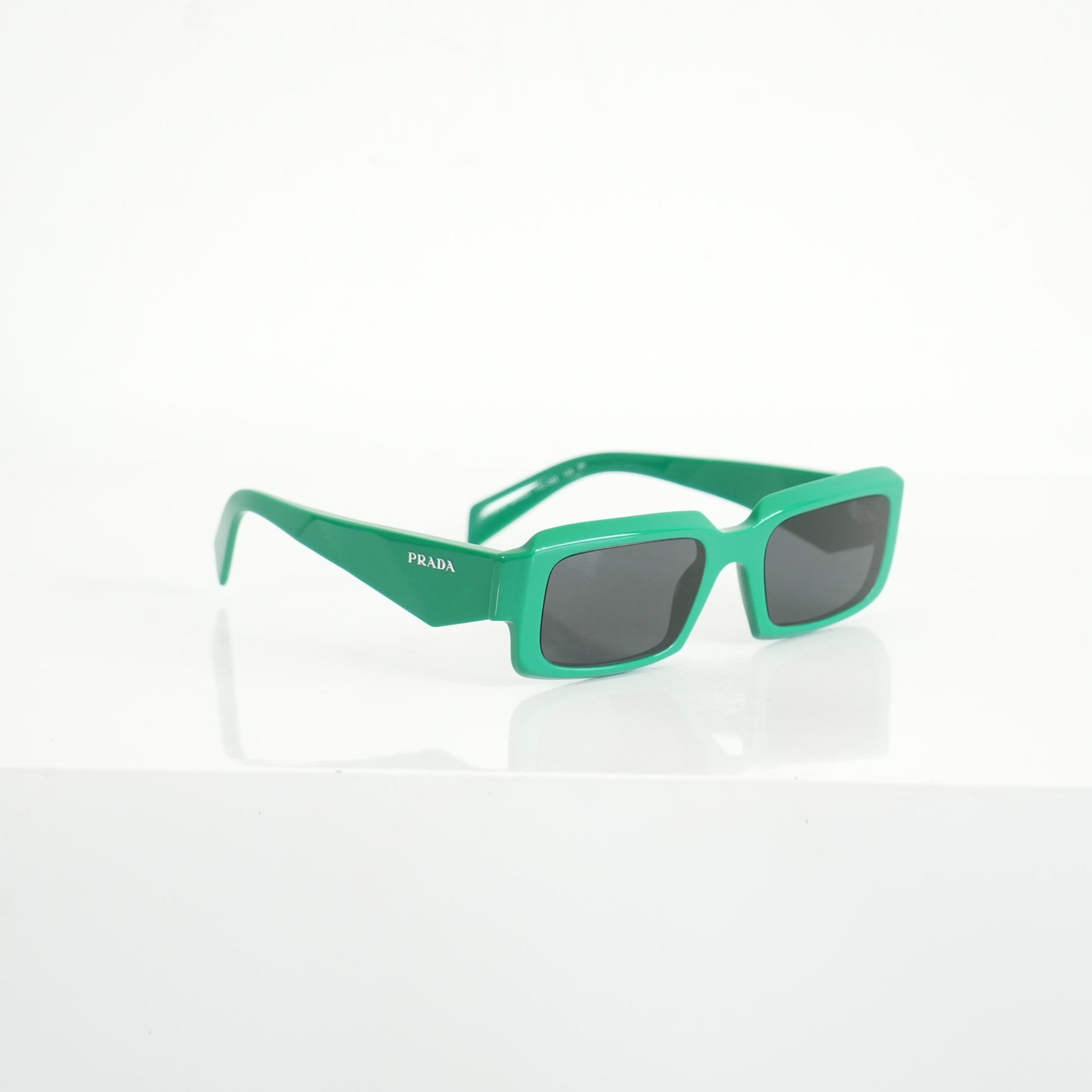 Prada SPR 27Z Bold Green Acetate Rectangle Sunglasses