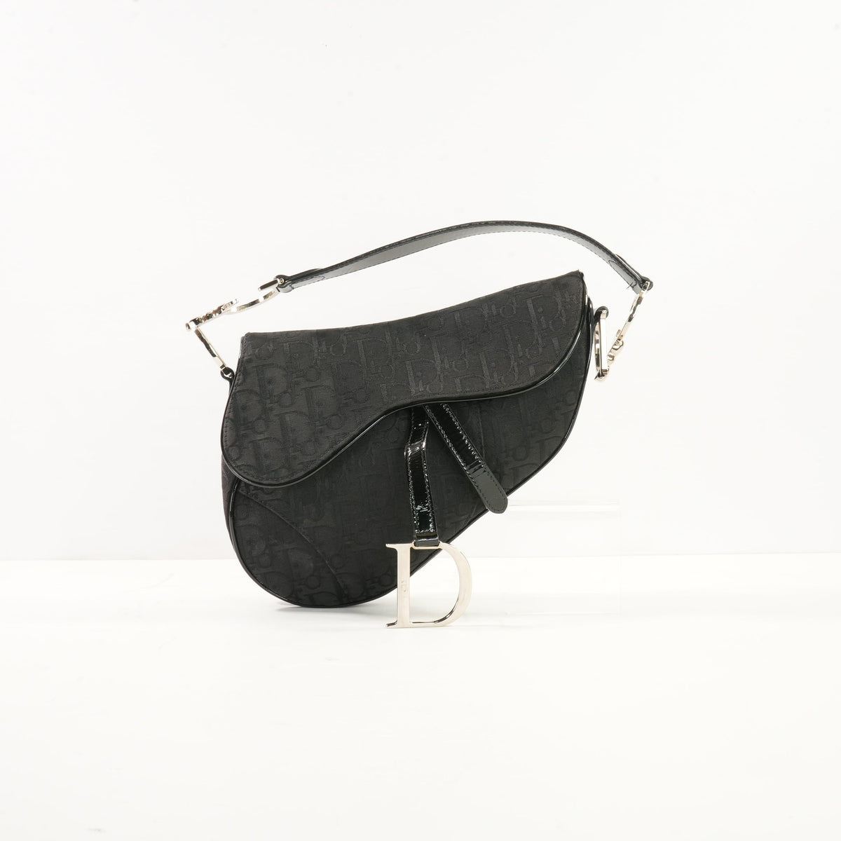 Christian Dior Monogram Black Diorissimo Canvas Saddle Bag (dust bag)