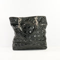 Christian Dior Black Patent Cannage Lady Dior Soft Shopping Tote Bag w/ Silver Hardware