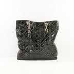 Christian Dior Black Patent Cannage Lady Dior Soft Shopping Tote Bag w/ Silver Hardware