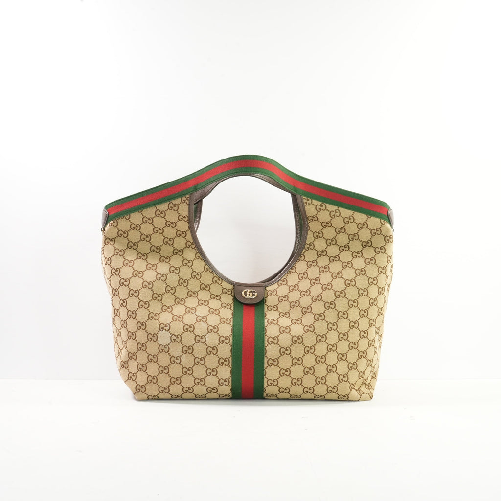 Gucci Brown And Beige GG Canvas Giglio Large Tote Bag Full Set