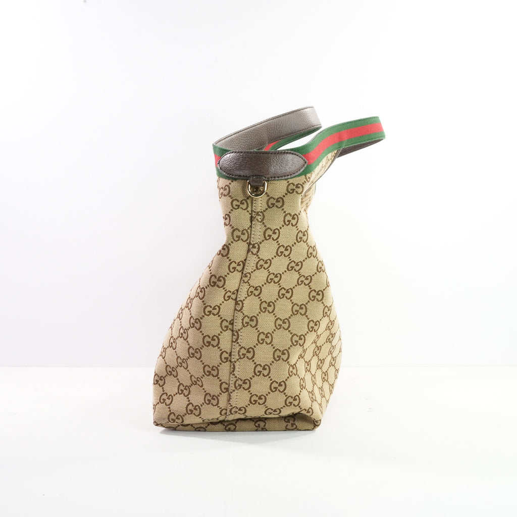 Gucci Brown And Beige GG Canvas Giglio Large Tote Bag Full Set