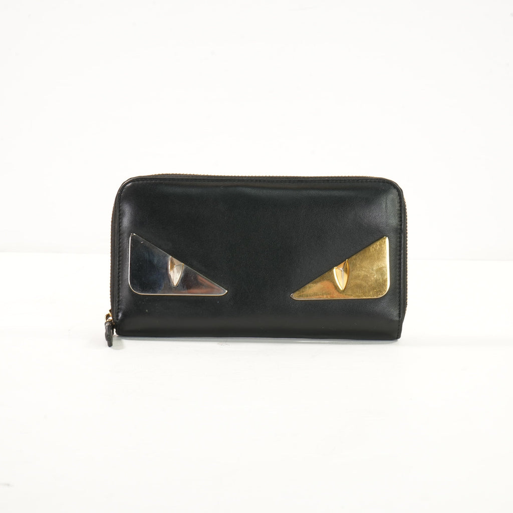 Fendi Monster (Bag Bugs) Around-Zip Long Wallet in Black Leather (Box)