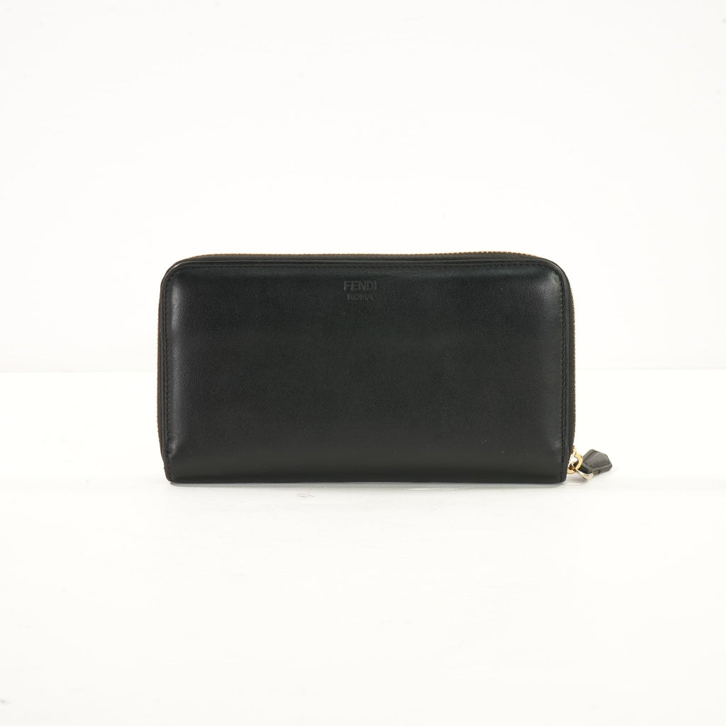 Fendi Monster (Bag Bugs) Around-Zip Long Wallet in Black Leather (Box)