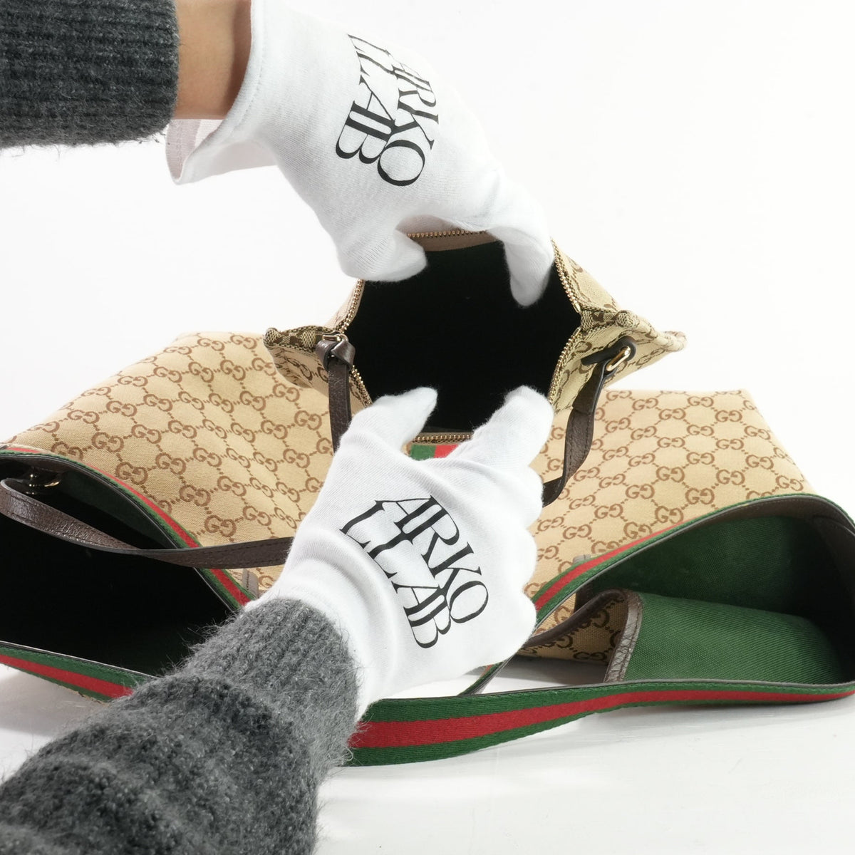 Gucci Brown And Beige GG Canvas Giglio Large Tote Bag Full Set