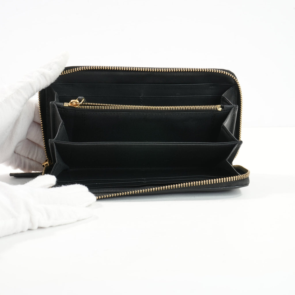Fendi Monster (Bag Bugs) Around-Zip Long Wallet in Black Leather (Box)