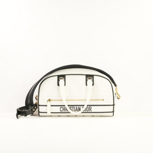 Christian Dior Vibe Bowling Bag in White & Black Leather