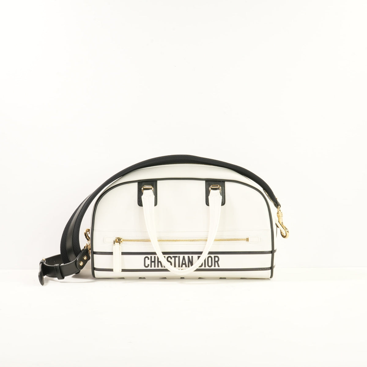 Christian Dior Vibe Bowling Bag in White & Black Leather