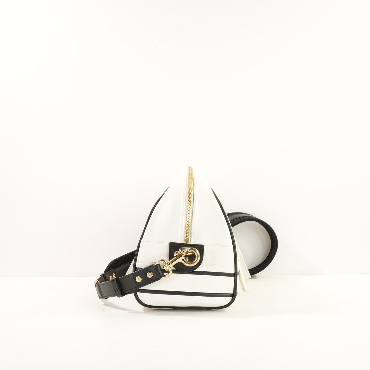 Christian Dior Vibe Bowling Bag in White & Black Leather