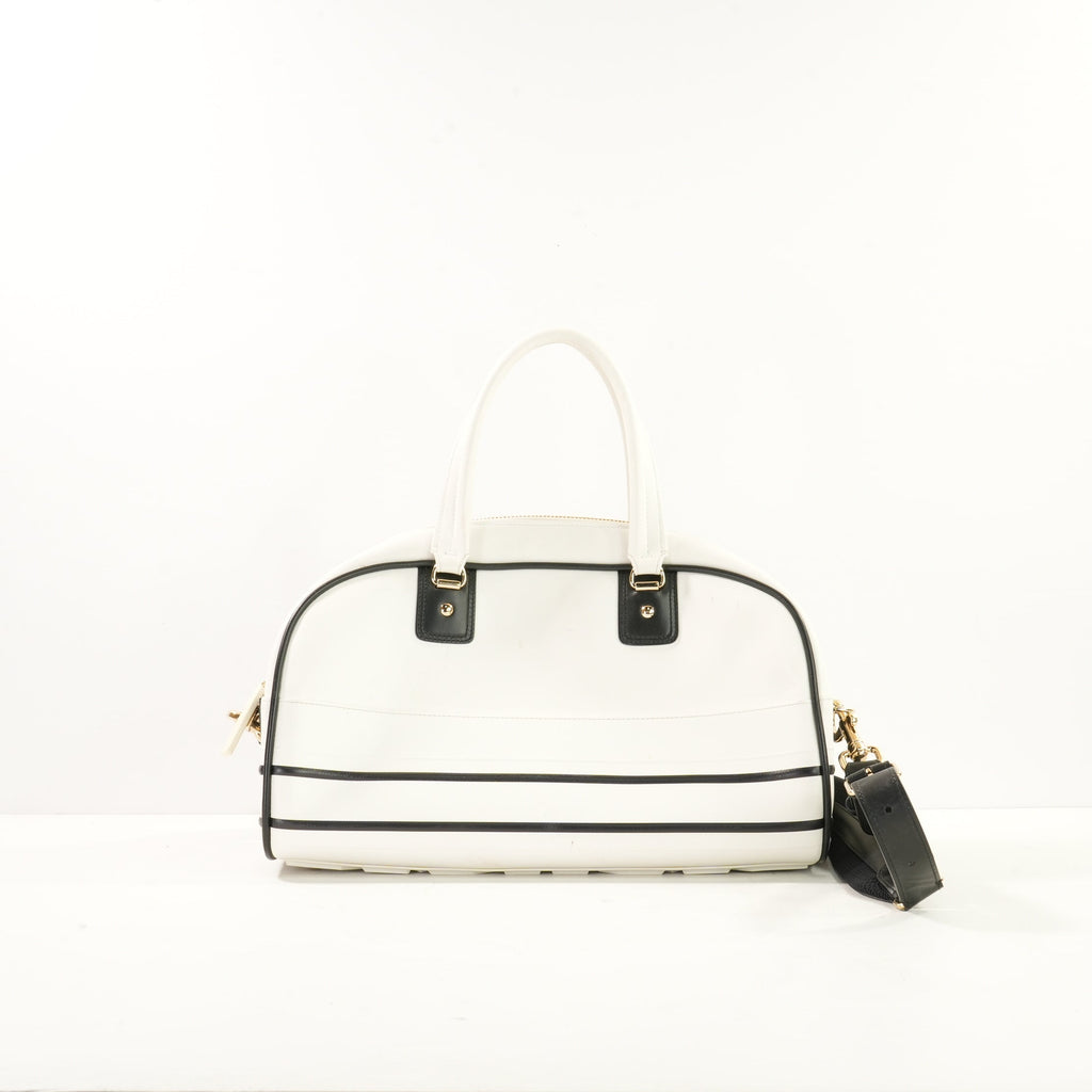 Christian Dior Vibe Bowling Bag in White & Black Leather