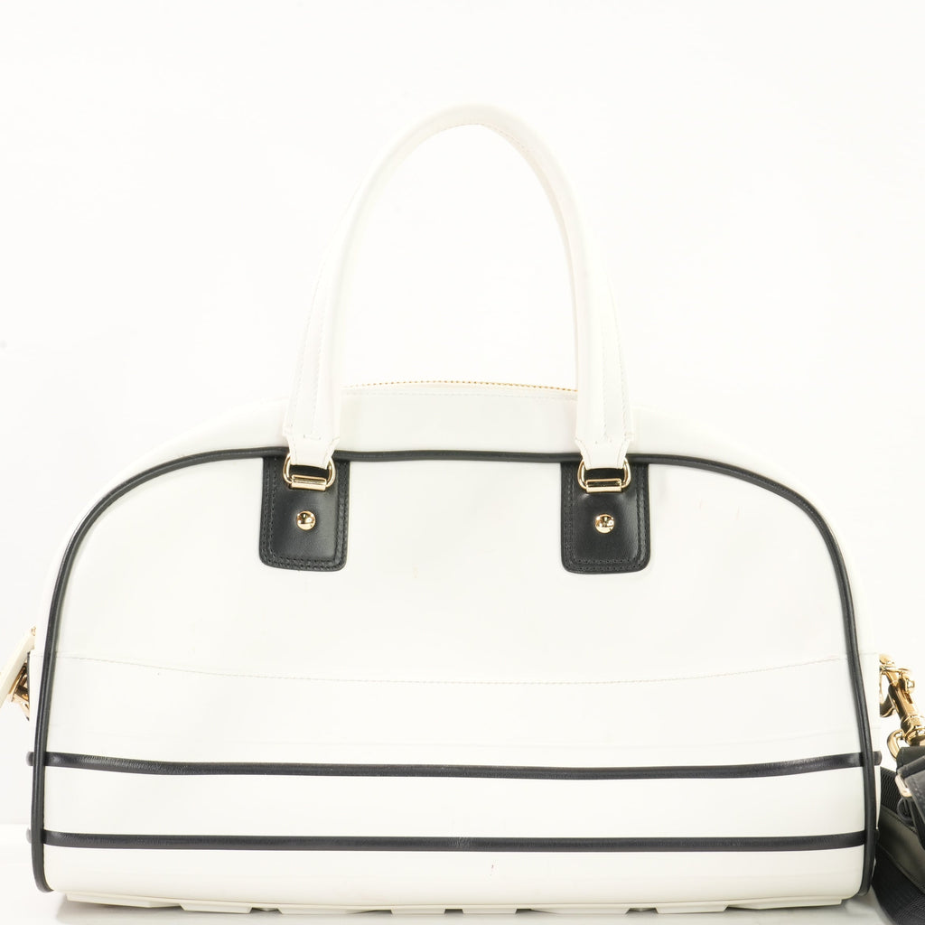Christian Dior Vibe Bowling Bag in White & Black Leather