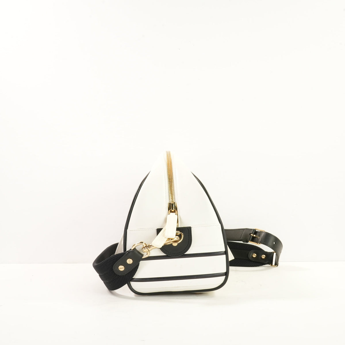 Christian Dior Vibe Bowling Bag in White & Black Leather