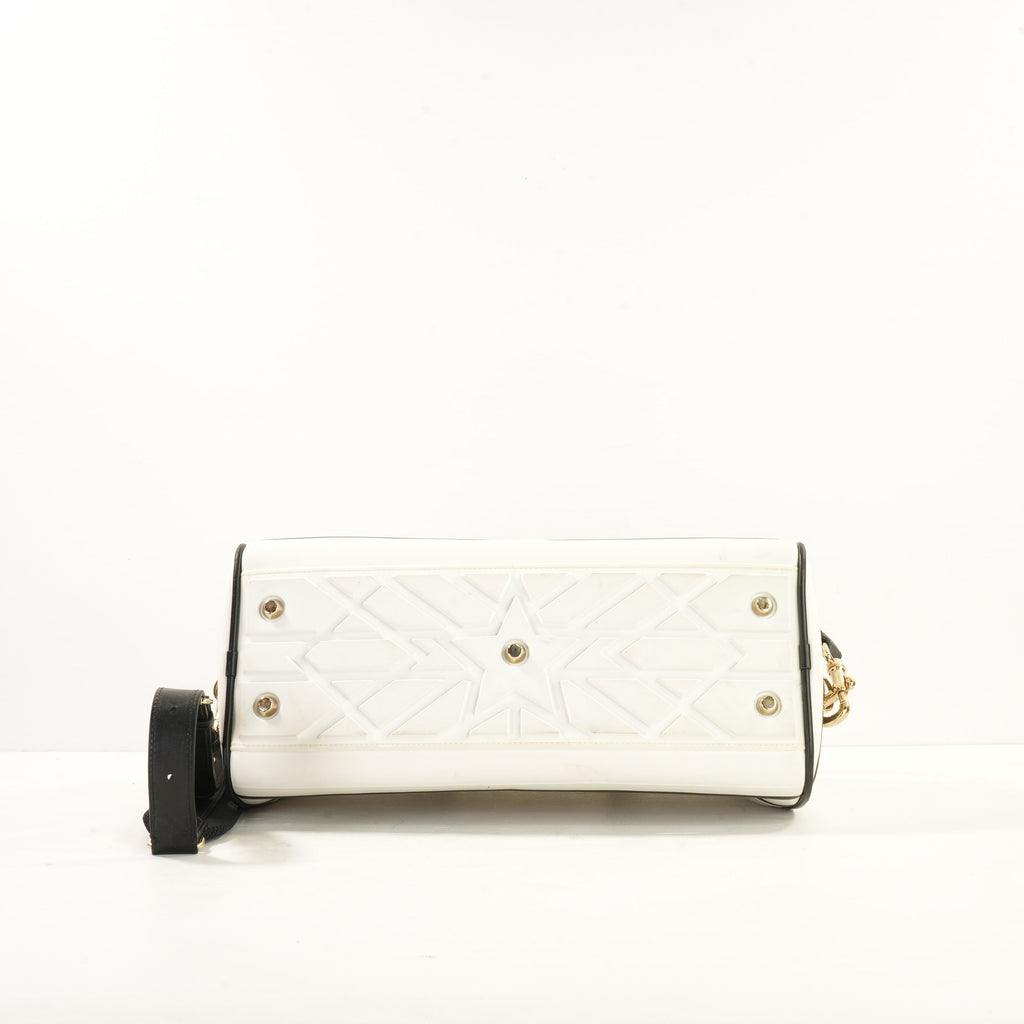 Christian Dior Vibe Bowling Bag in White & Black Leather