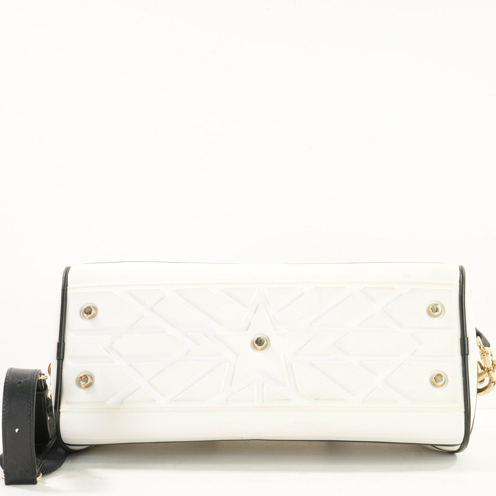 Christian Dior Vibe Bowling Bag in White & Black Leather