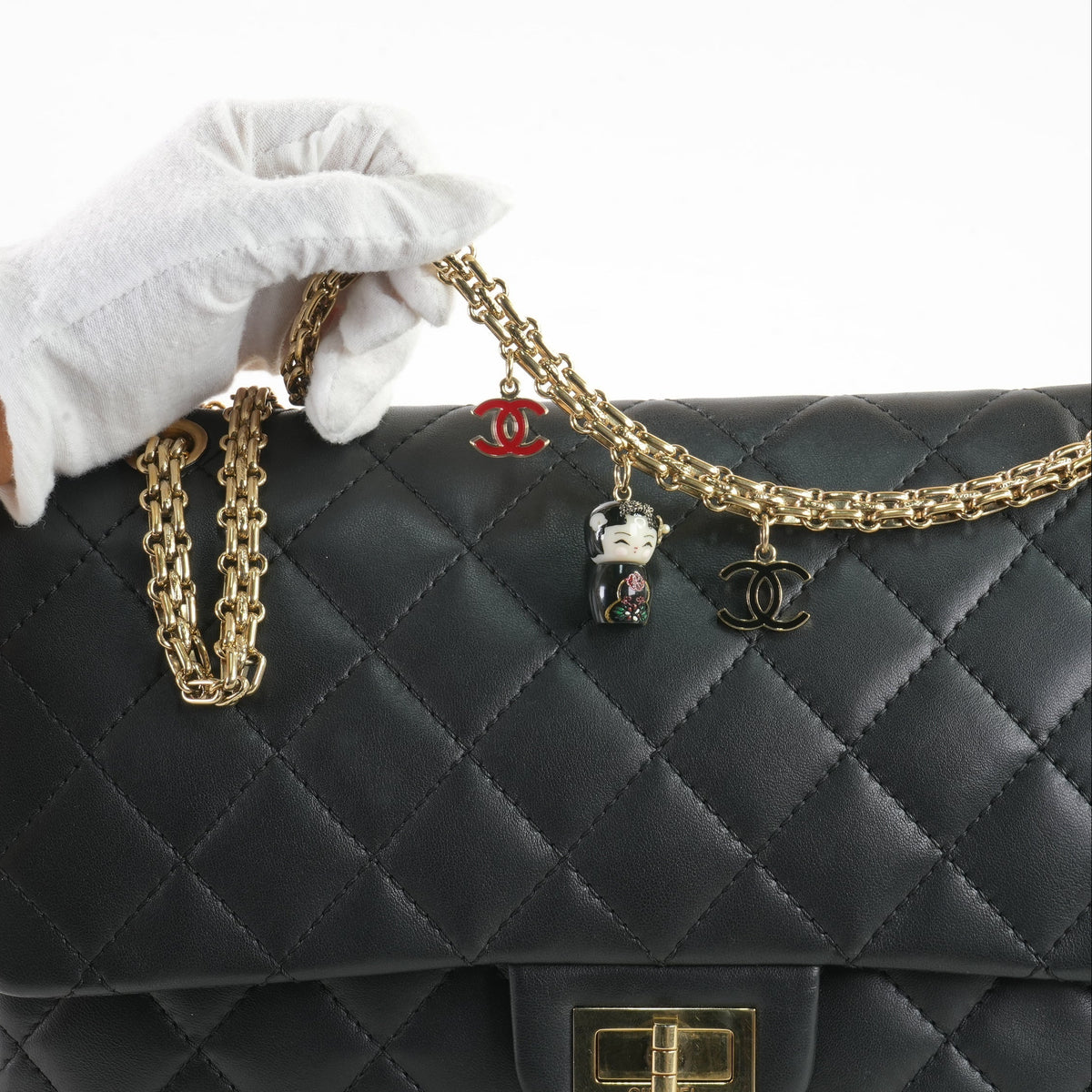 Chanel 2010 "Paris Shanghai" Metiers d'Art China Doll 2.55 Reissue Flap Bag in Black Lambskin