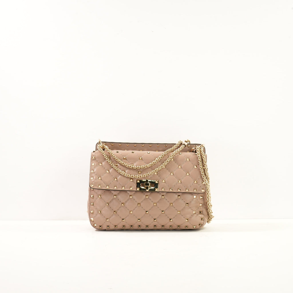Valentino Garavani Rockstud Spike Shoulder Bag in Biege Spiked Leather