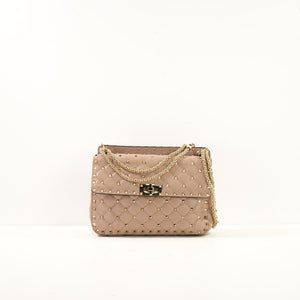Valentino Garavani Rockstud Spike Shoulder Bag in Biege Spiked Leather