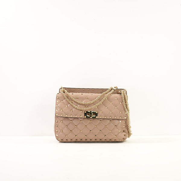 Valentino Garavani Rockstud Spike Shoulder Bag in Biege Spiked Leather