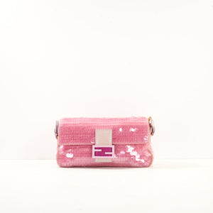 Fendi Pink Sequin Baguette in Pink Iridescent Sequins w/ Snakeskin Trim