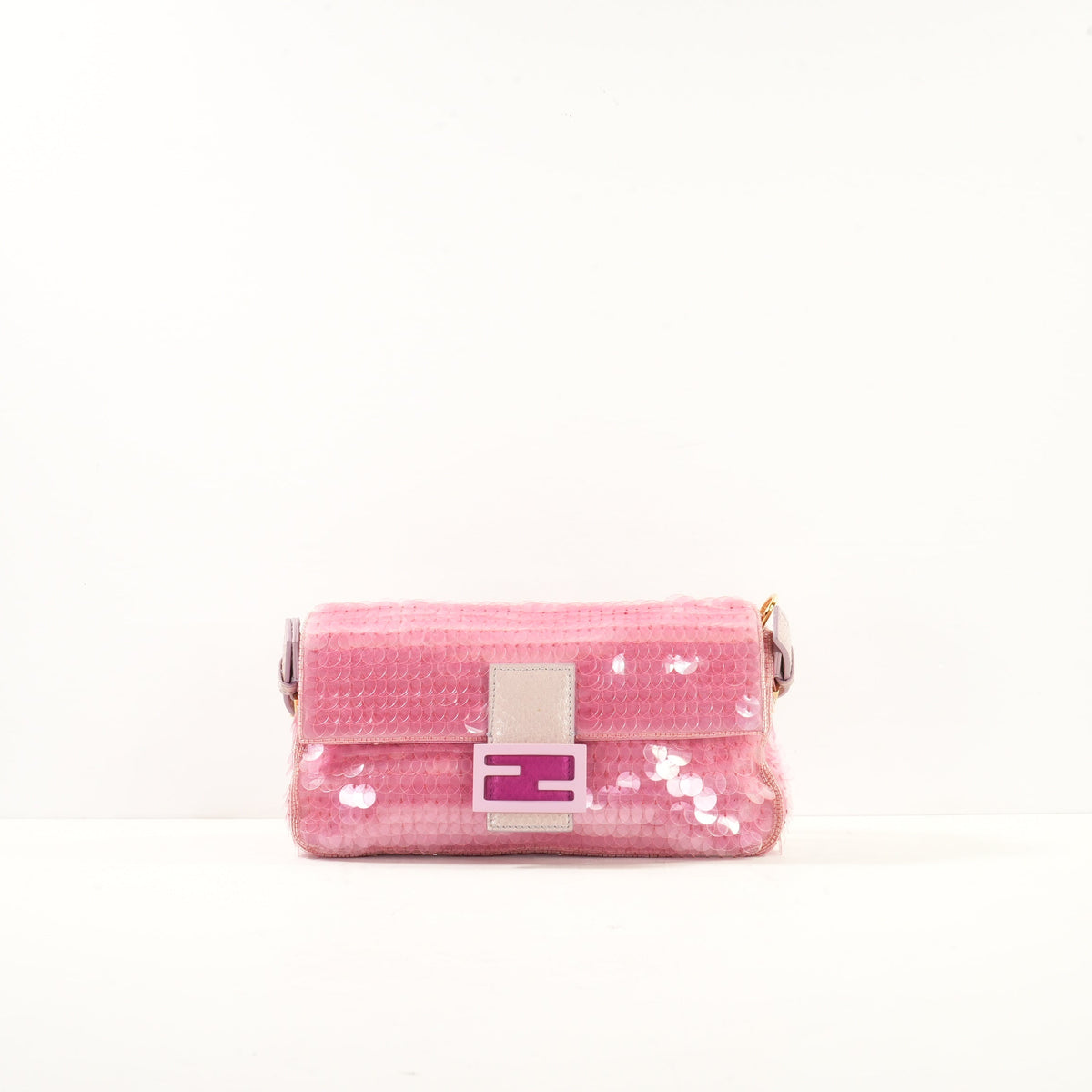 Fendi Pink Sequin Baguette in Pink Iridescent Sequins w/ Snakeskin Trim