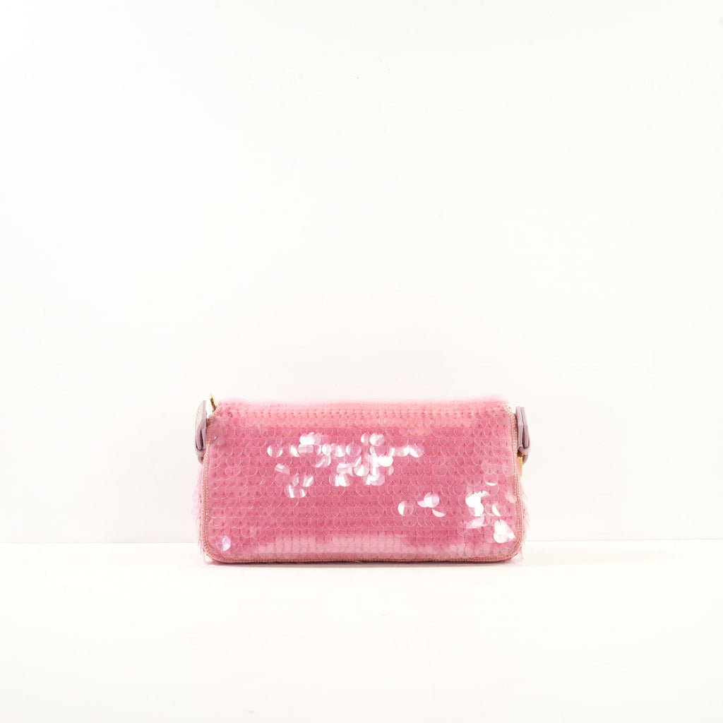 Fendi Pink Sequin Baguette in Pink Iridescent Sequins w/ Snakeskin Trim
