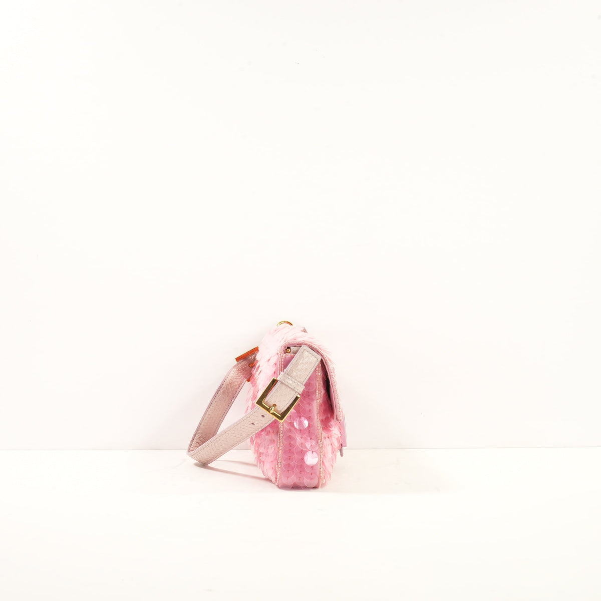 Fendi Pink Sequin Baguette in Pink Iridescent Sequins w/ Snakeskin Trim