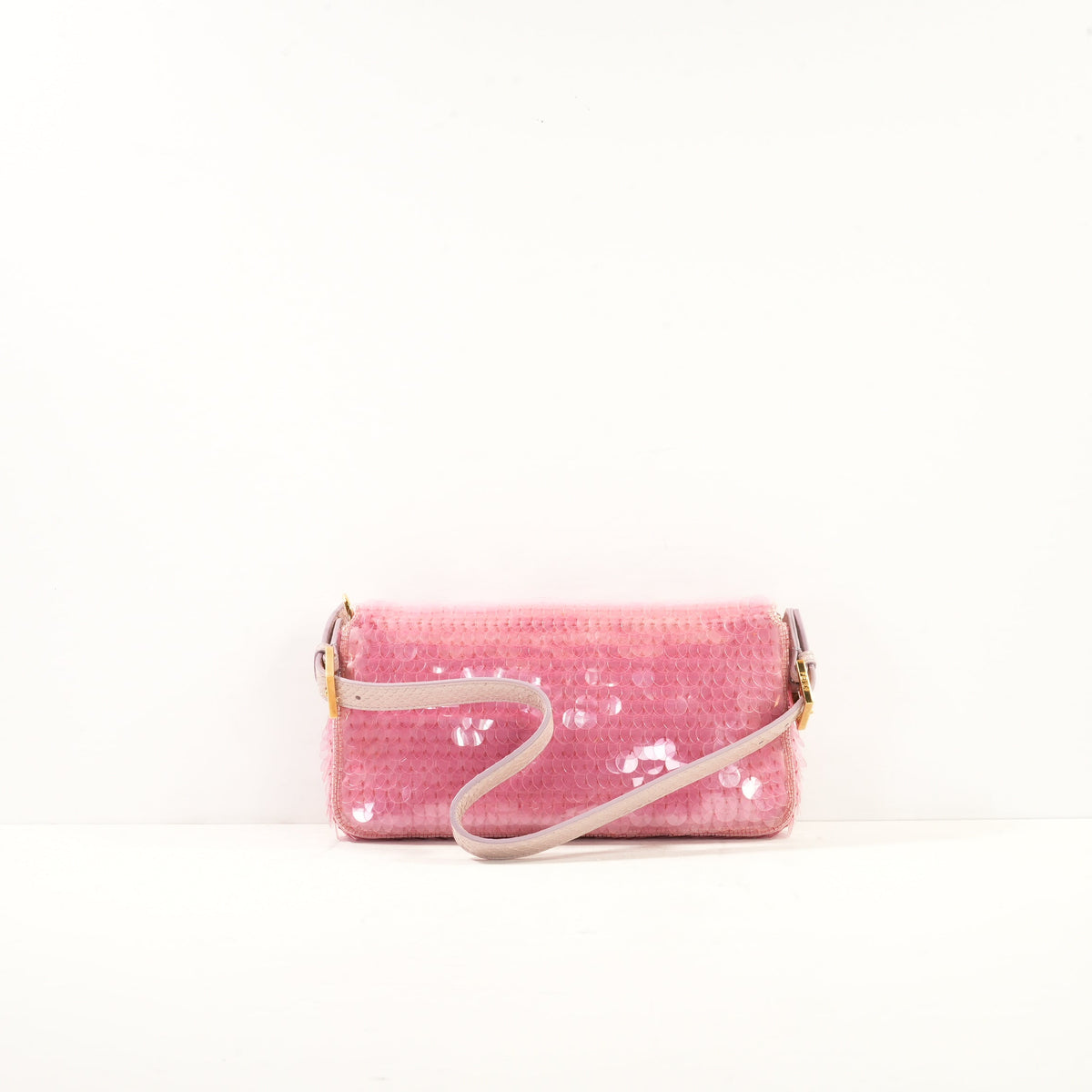 Fendi Pink Sequin Baguette in Pink Iridescent Sequins w/ Snakeskin Trim