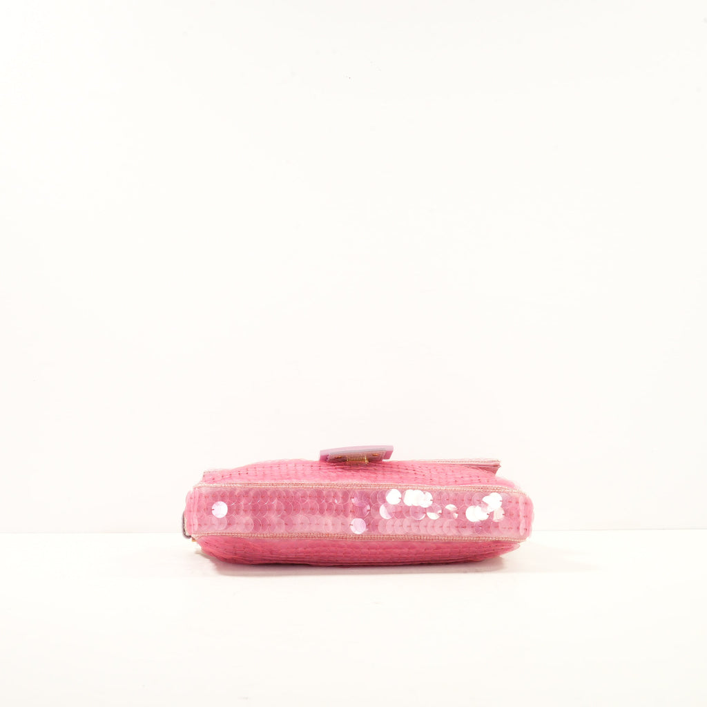 Fendi Pink Sequin Baguette in Pink Iridescent Sequins w/ Snakeskin Trim