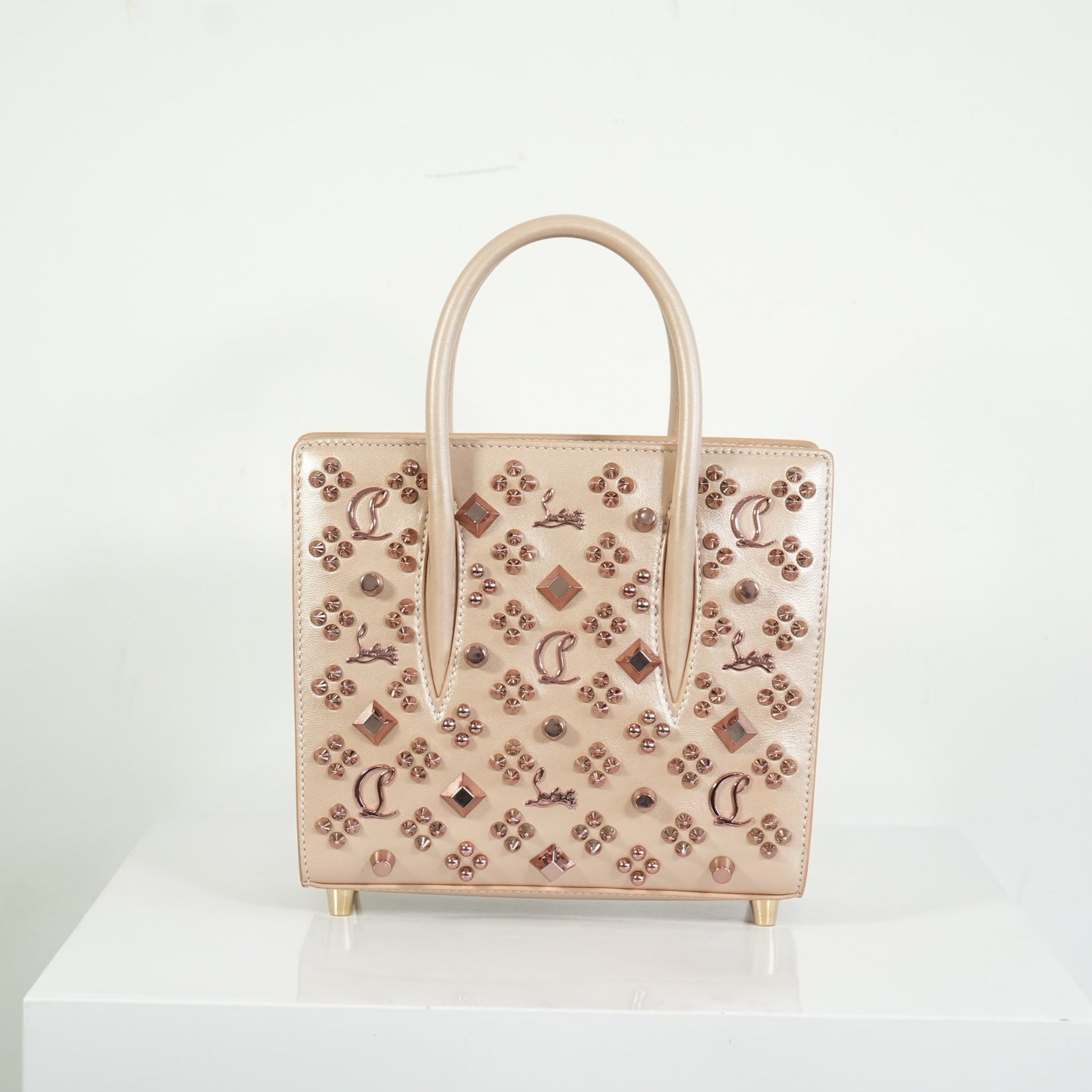 Christian Louboutin Paloa Mini Studded Leather Tote Bag in the Leche Colorway