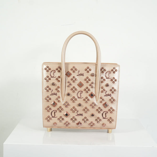 Christian Louboutin Paloa Mini Studded Leather Tote Bag in the Leche Colorway