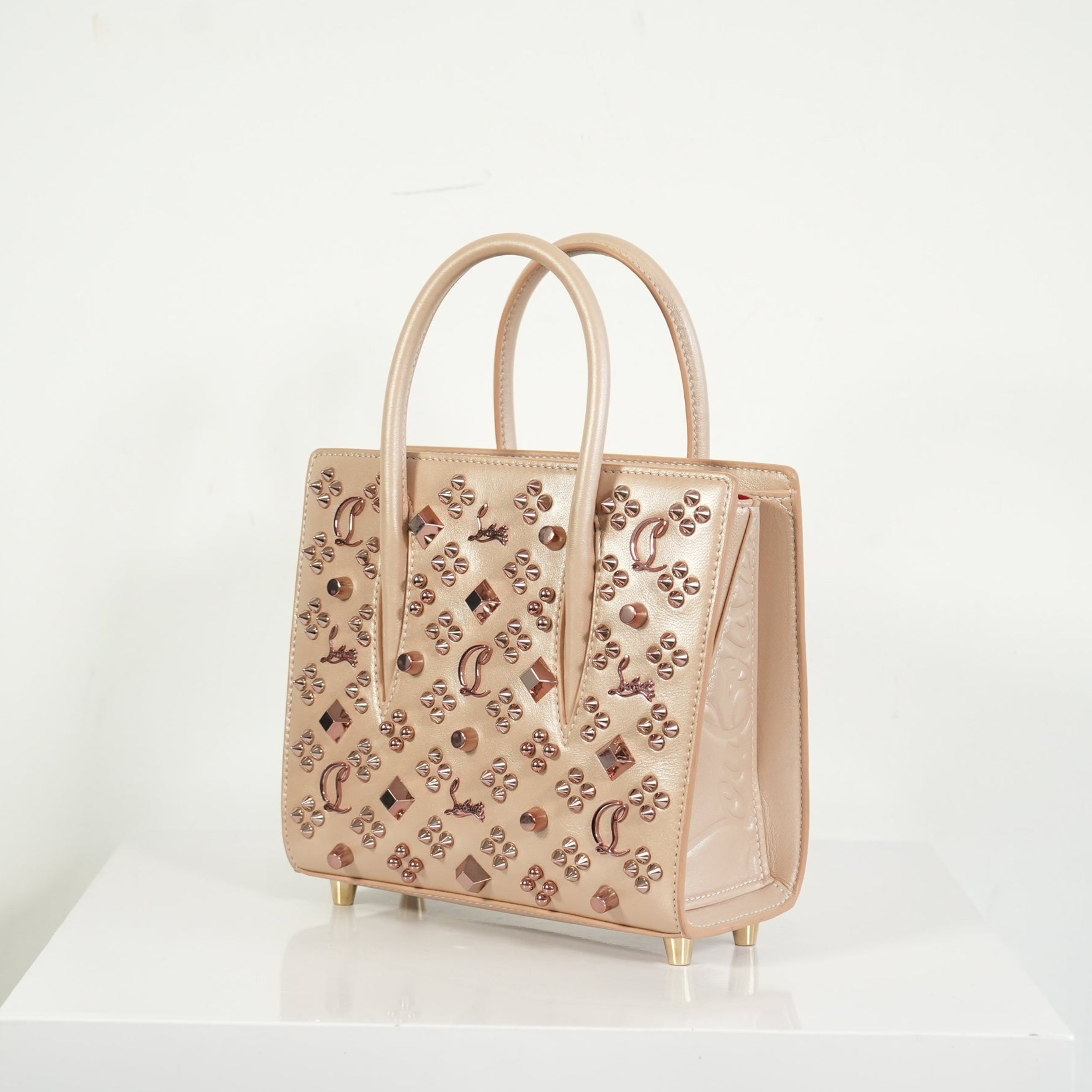 Christian Louboutin Paloa Mini Studded Leather Tote Bag in the Leche Colorway