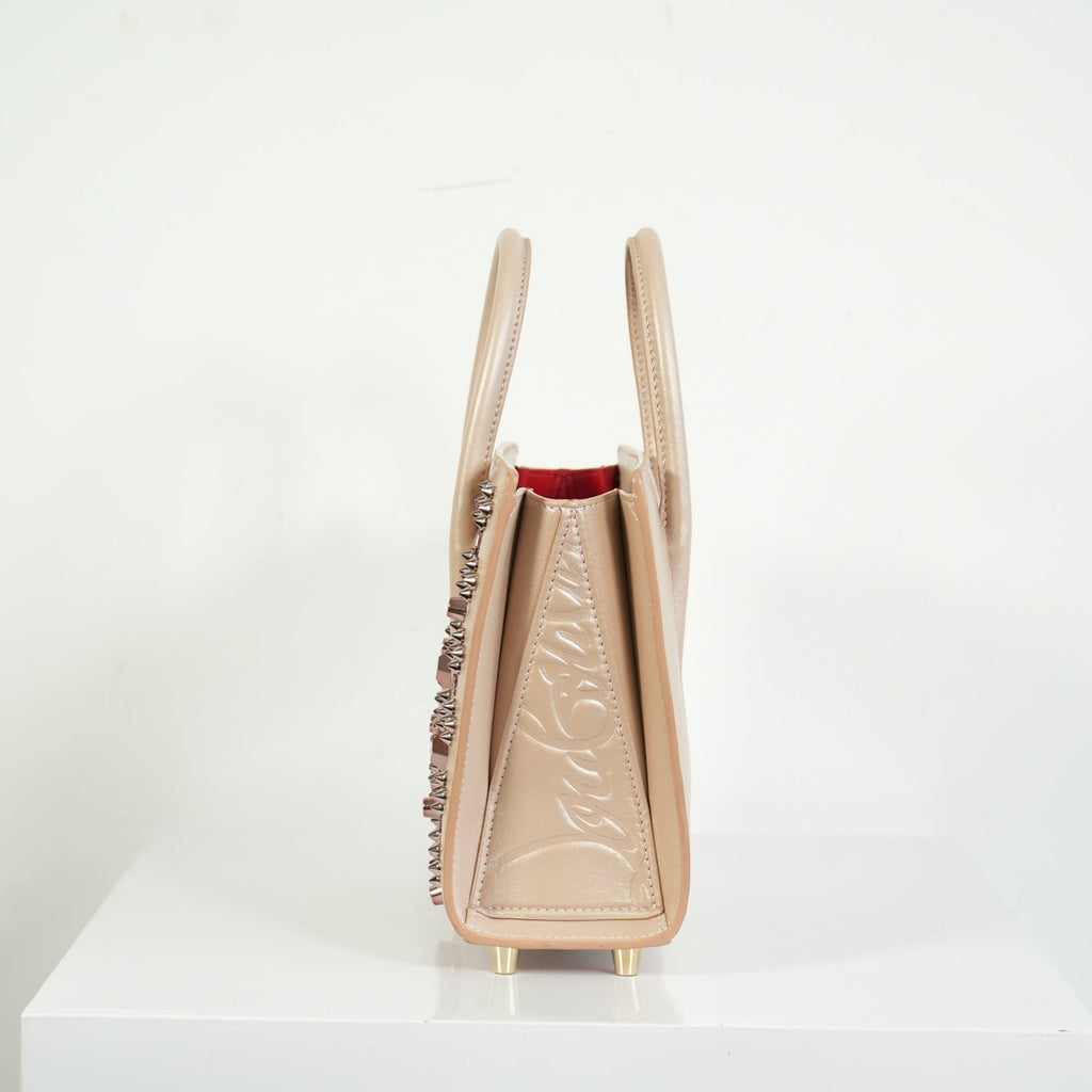 Christian Louboutin Paloa Mini Studded Leather Tote Bag in the Leche Colorway
