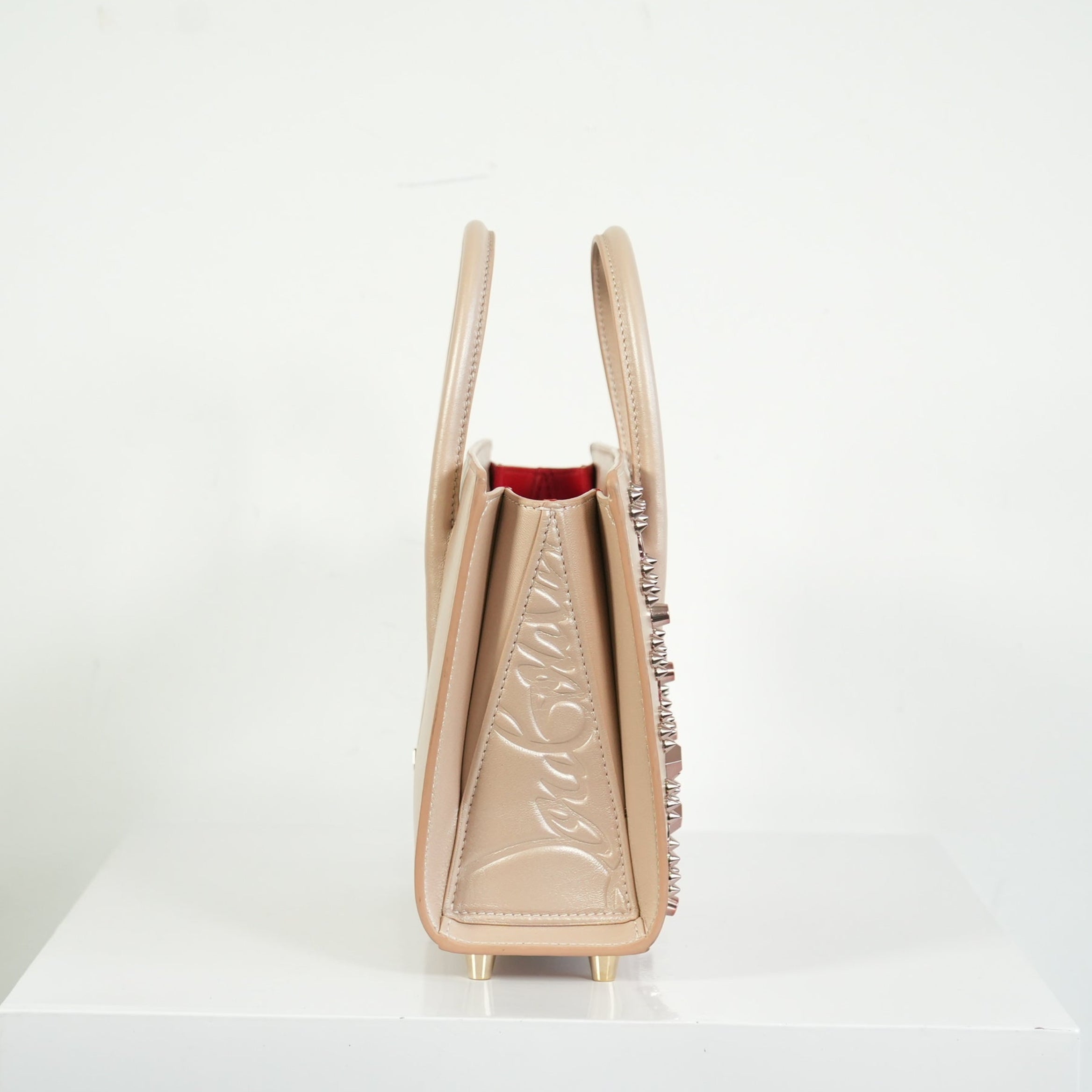 Christian Louboutin Paloa Mini Studded Leather Tote Bag in the Leche Colorway